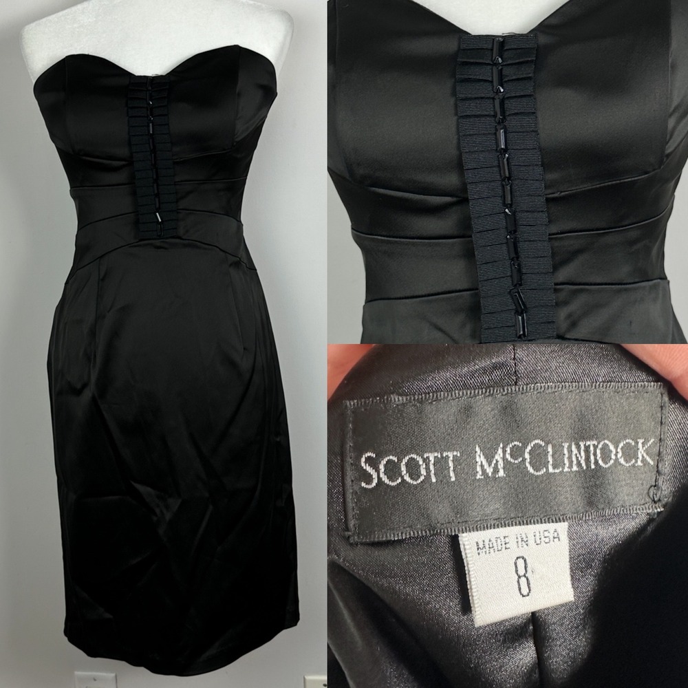 Vintage Scott McClintock Y2K Strapless Beaded Mini Dress‎ USA Made Womens Size 8